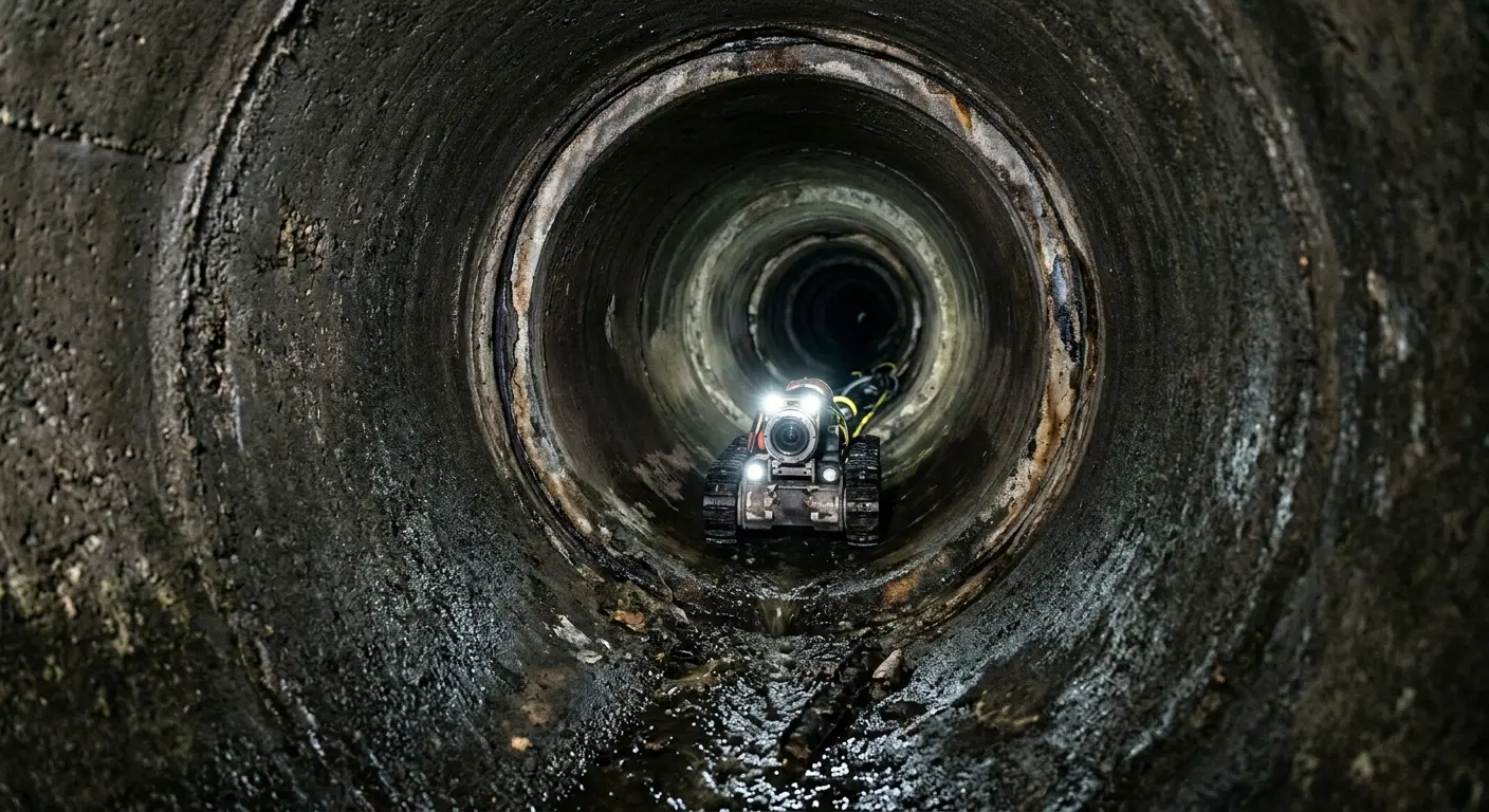 Robotic sewer camera inspecting pipe interior for Sewer Line Repair in Eaton
